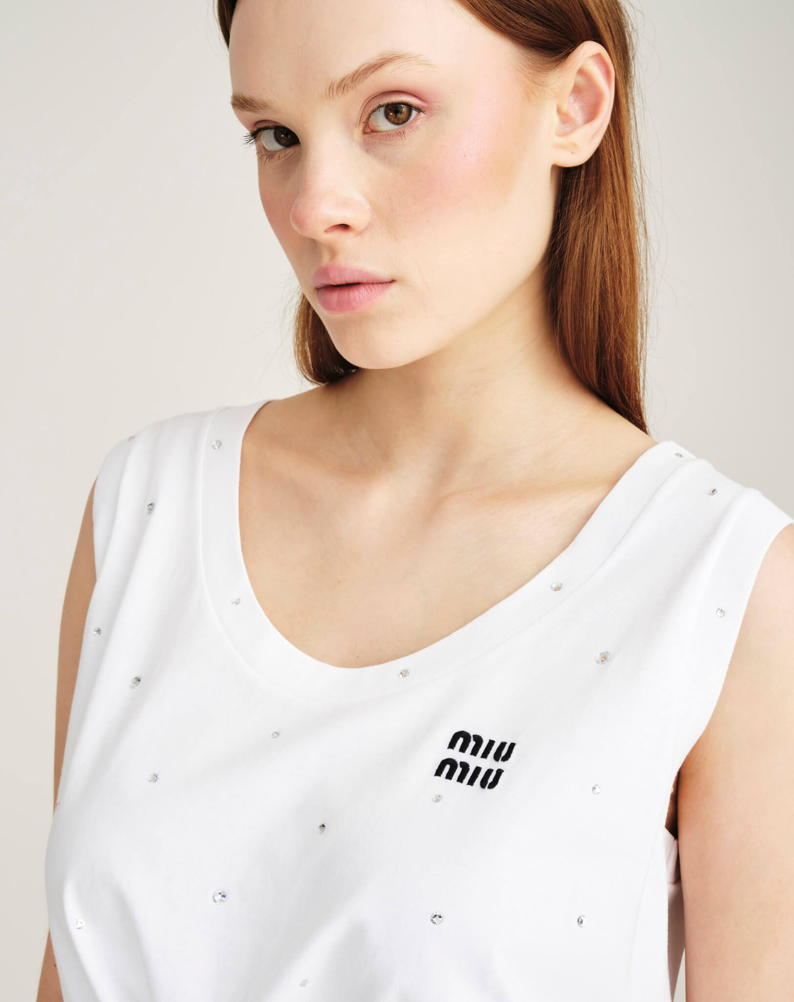 Miu Miu - Logo Crystal Embellished Knotted Sleveless Top M